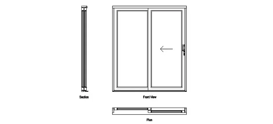Sliding Glass Door CAD Block – Free DWG 2D Plan, Elevation and Section
