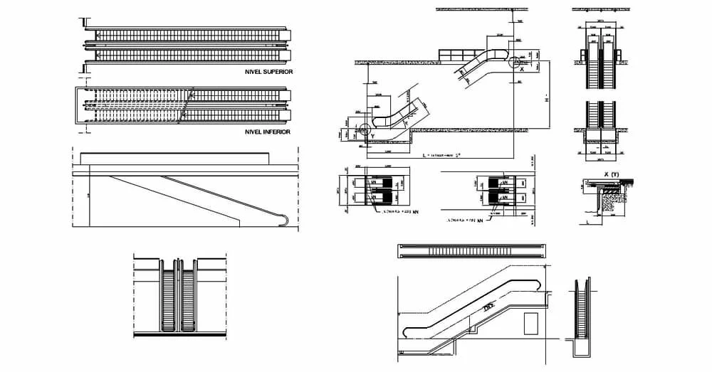 Mechanical Escalator CAD Blocks – Free DWG 2D Plan and Elevation