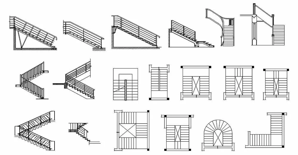 Stairs CAD Blocks – Free DWG 2D Plan and Elevation