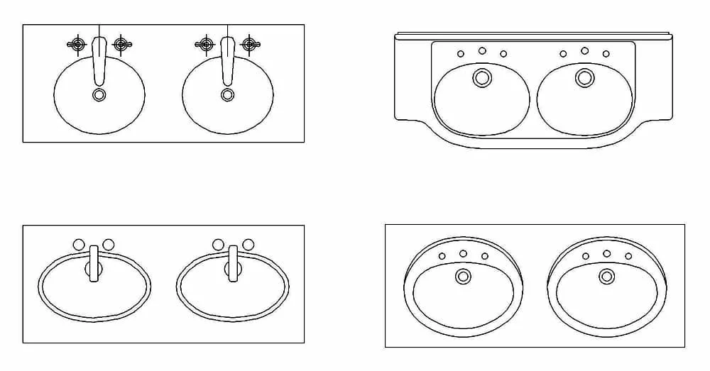 Bathroom Double Sinks CAD Blocks – Free DWG 2D Plan and Elevation