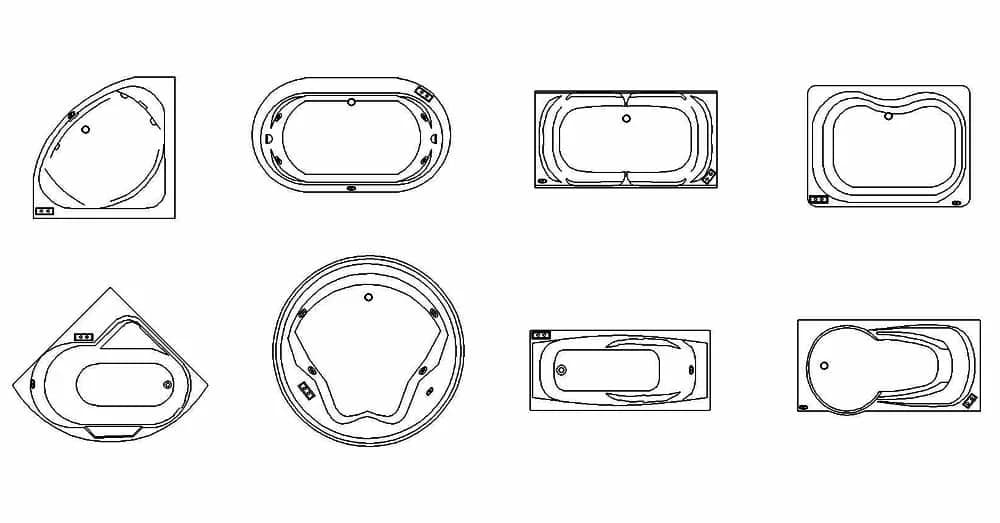 Bathtub CAD Blocks – Free DWG 2D Plan and Elevation