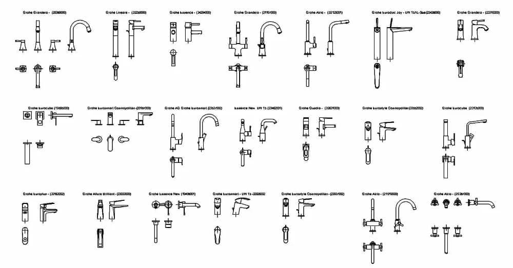 Faucets CAD Blocks – Free DWG 2D Plan and Elevation