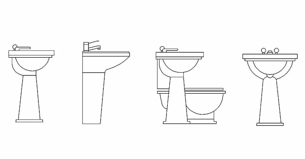 Sink Bathroom CAD Blocks – Free DWG 2D Plan and Elevation