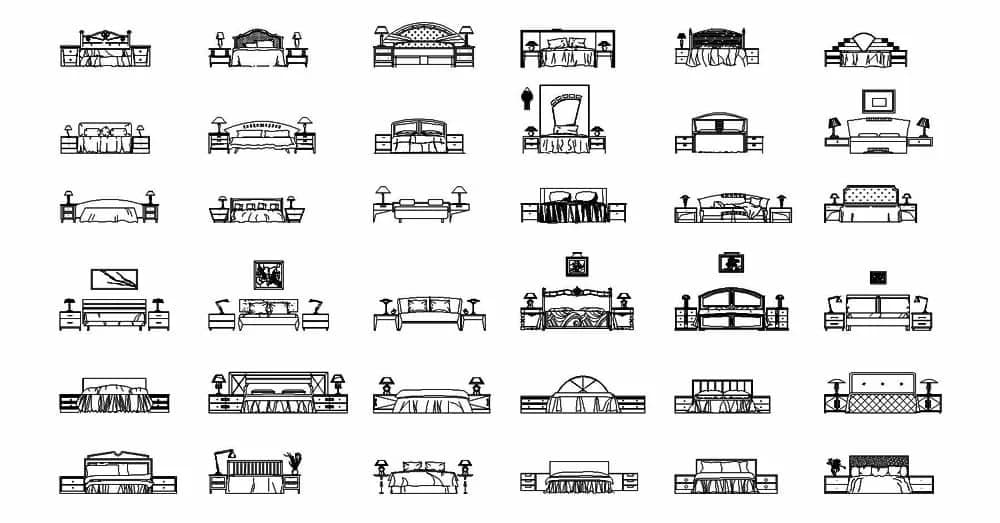 Bed CAD Blocks – Free DWG 2D Plan and Elevation