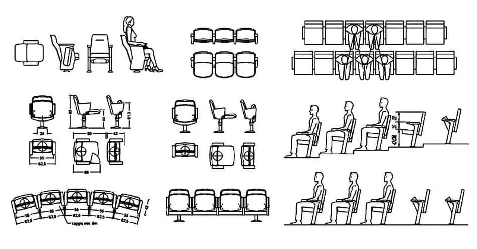 Cinema Theater Auditorium Seats CAD Blocks – Free DWG 2D Plan
