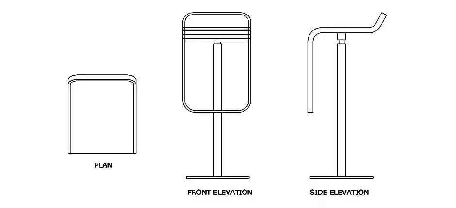 Modern Bar Stool CAD Block – Free DWG 2D Plan and Elevation