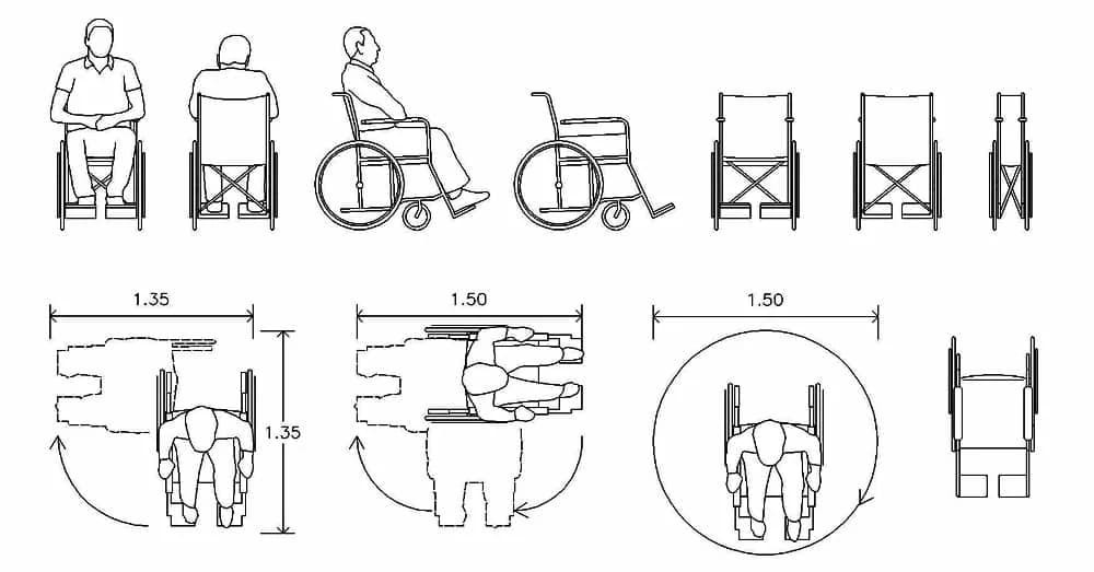 Wheelchair Users CAD Blocks – Free DWG 2D Plan and Elevation