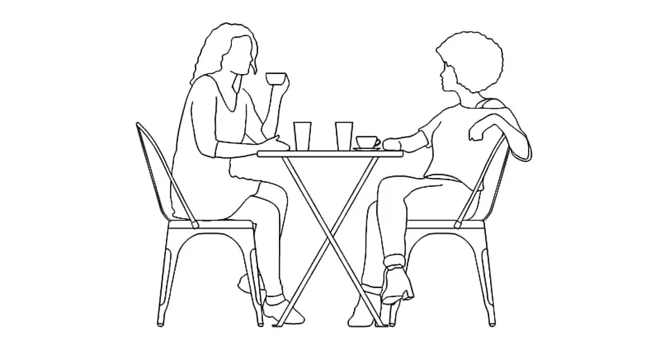 Dining Table Seated People CAD Blocks – Free DWG 2D Plan and Elevation