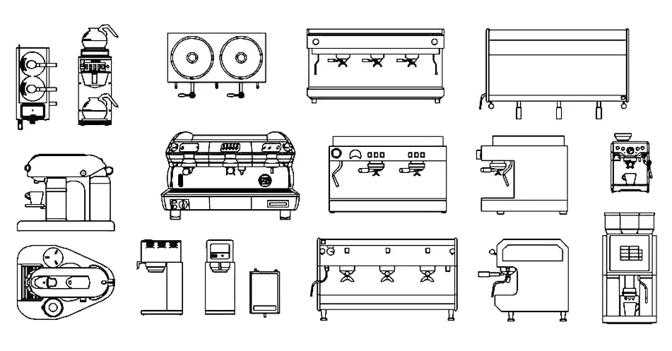 Coffee Machine CAD Blocks – Free DWG 2D Plan and Elevation