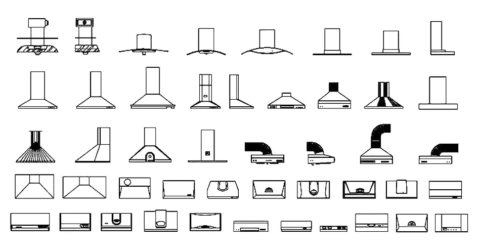 Kitchen Extractor Hoods CAD Blocks – Free DWG 2D Plan and Elevation