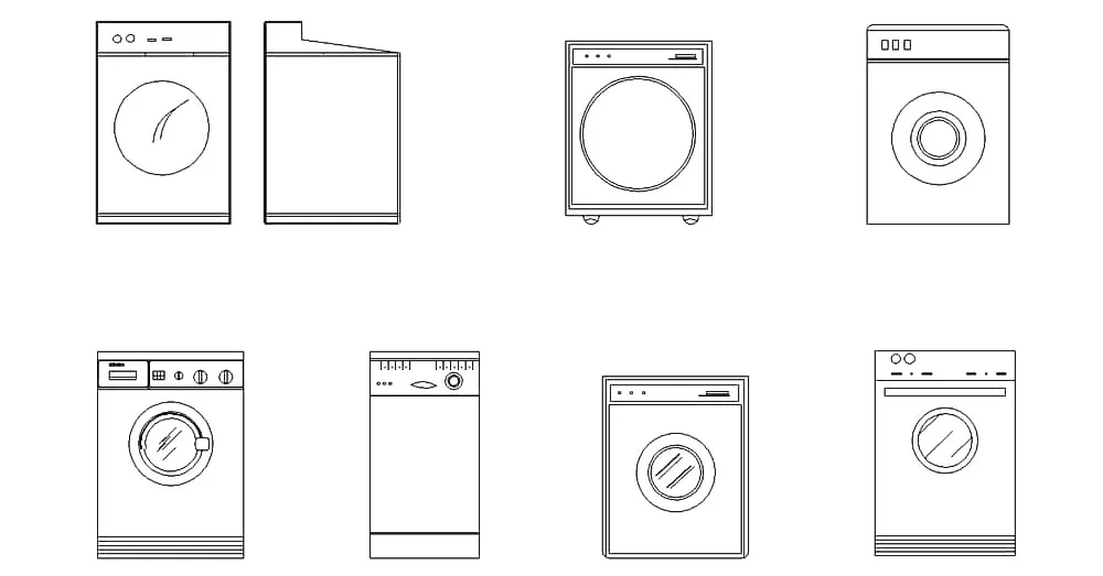 Washing Machine CAD Blocks – Free DWG 2D Plan and Elevation