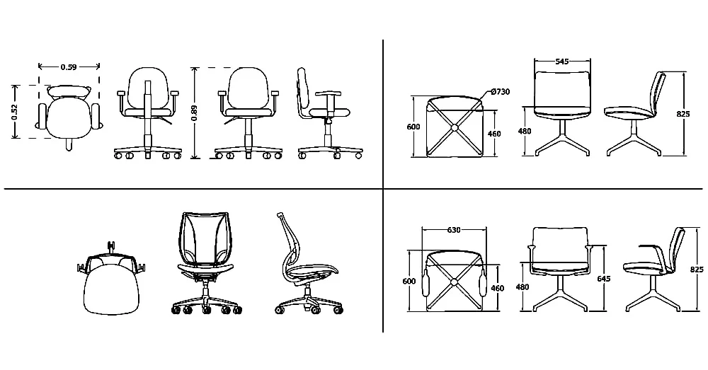 Office Chair CAD Blocks – Free DWG 2D Plan and Elevation