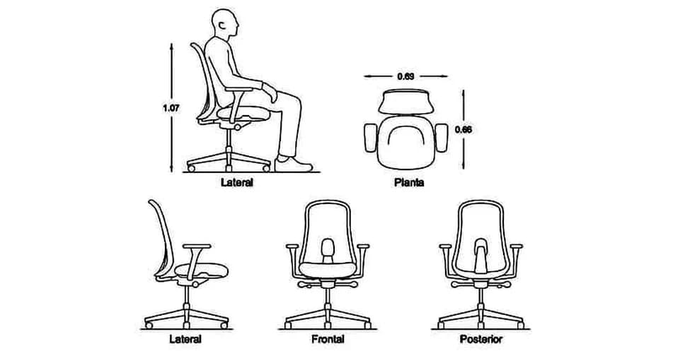 Office Chair CAD Blocks – Free DWG 2D Plan and Elevation