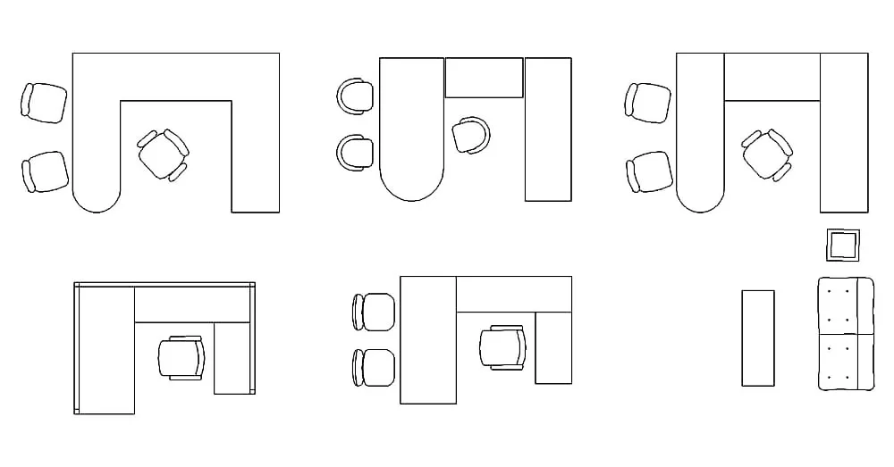 Office Workstation Table Chair CAD Blocks – Free DWG 2D Plan