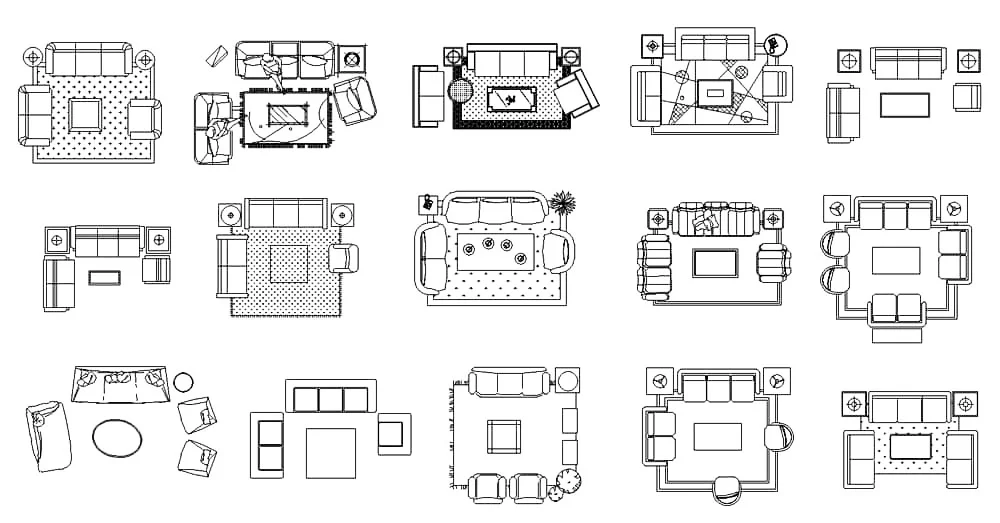 15 Living Room CAD Blocks – Free DWG 2D Plan and Elevation