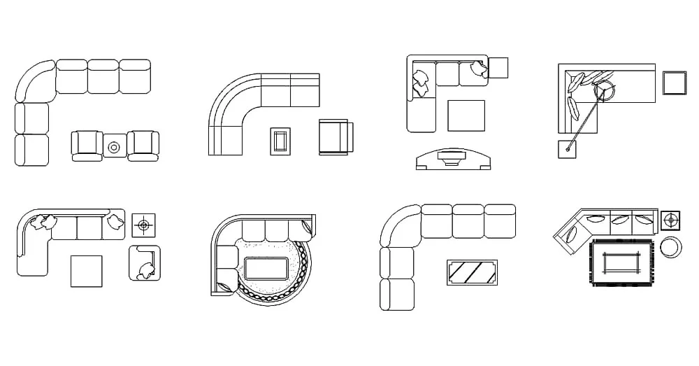 L-Shaped Sofa CAD Blocks – Free DWG 2D Plan and Elevation