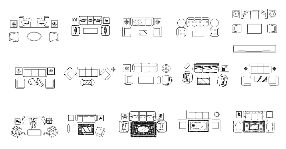 Living Room CAD Blocks – Free DWG 2D Plan and Elevation