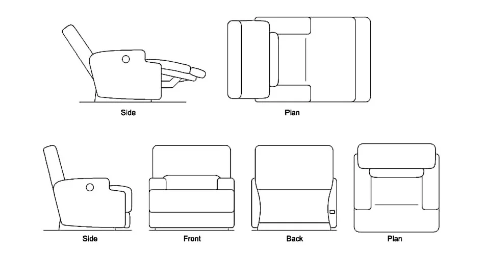 Recliner CAD Block – Free DWG 2D Plan and Elevation