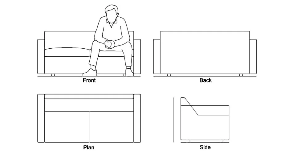 Sofa Love Seat CAD Blocks – Free DWG 2D Plan and Elevation