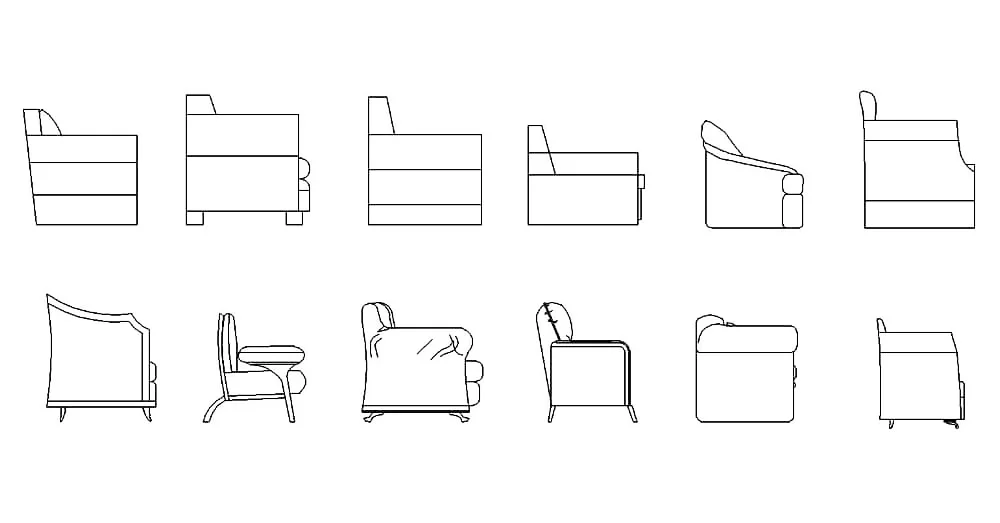 Sofas CAD Blocks – Free DWG 2D Plan and Elevation