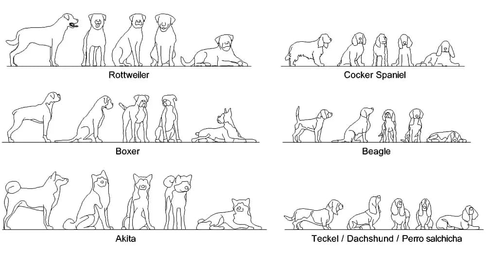 Dogs CAD Blocks – Free DWG 2D Plan and Elevation