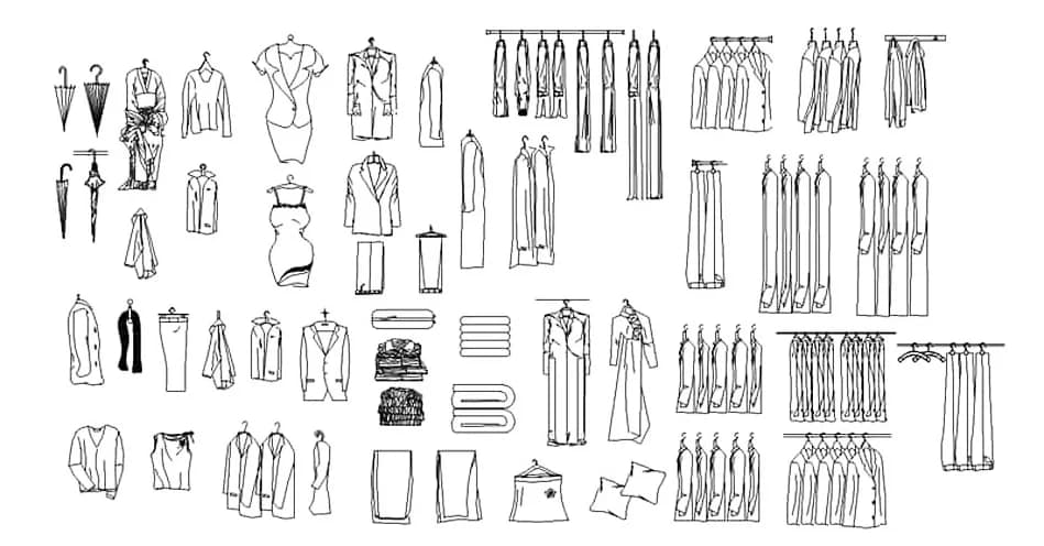 Clothes Dresses Pants Shirts CAD Blocks – Free DWG 2D Plan and Elevation