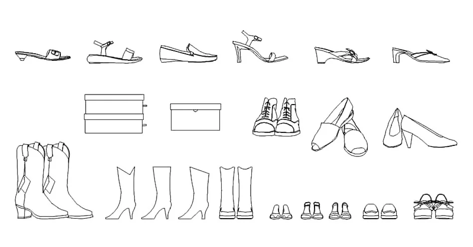 Shoes Boots CAD Blocks – Free DWG 2D Plan and Elevation