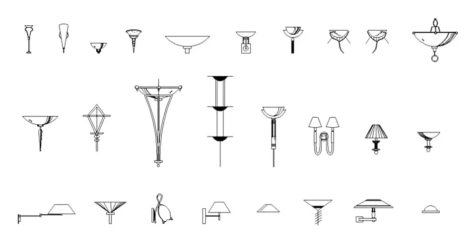 Wall Sconce CAD Blocks – Free DWG 2D Plan and Elevation