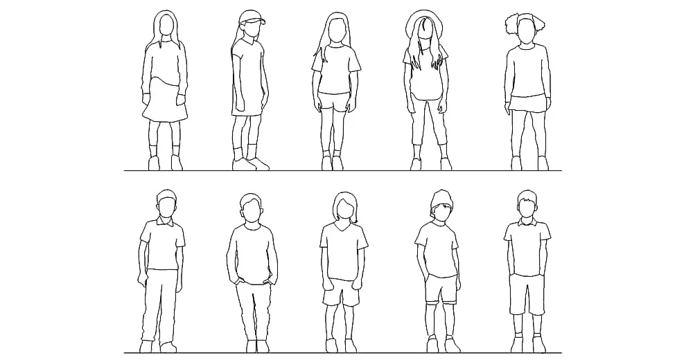 Children CAD Blocks – Free DWG 2D Plan and Elevation