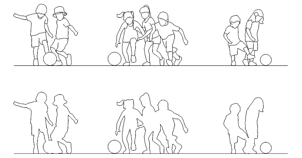 Children Playing CAD Blocks – Free DWG 2D Plan and Elevation