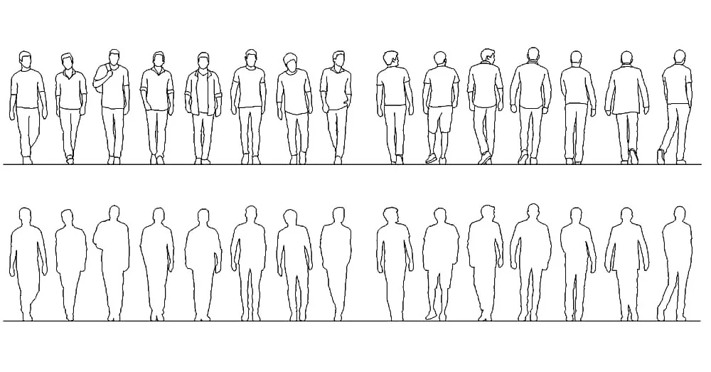 Men Walking CAD Blocks – Free DWG 2D Plan and Elevation