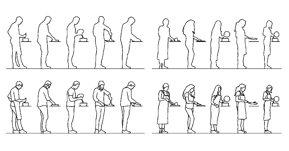 People Cooking CAD Blocks – Free DWG 2D Plan and Elevation