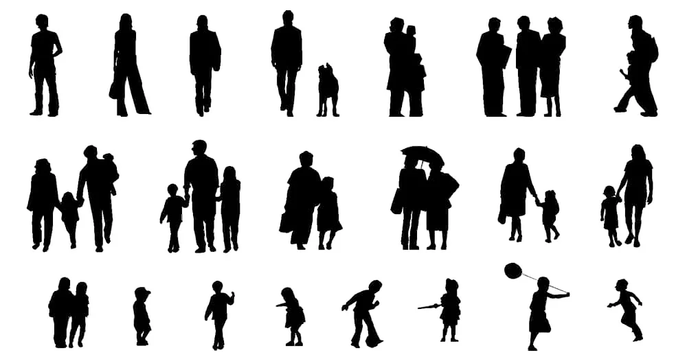 People Silhouettes CAD Blocks – Free DWG 2D Plan and Elevation