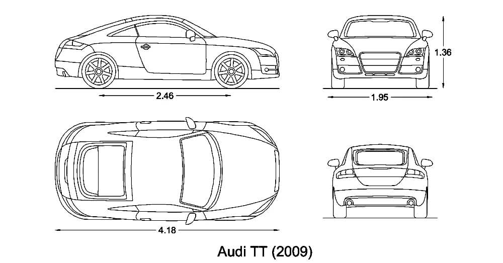 Audi Tt Car CAD Blocks – Free DWG 2D Plan and Elevation