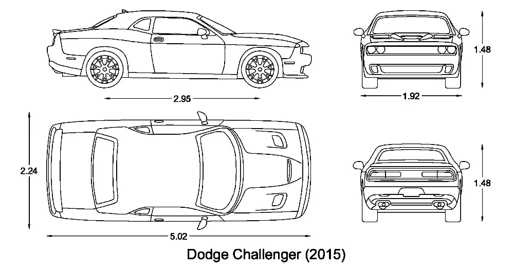 Dodge Challenger CAD Blocks – Free DWG 2D Plan and Elevation