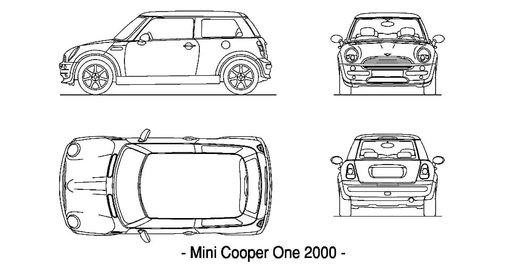 Mini Cooper One Car CAD Blocks – Free DWG 2D Plan and Elevation