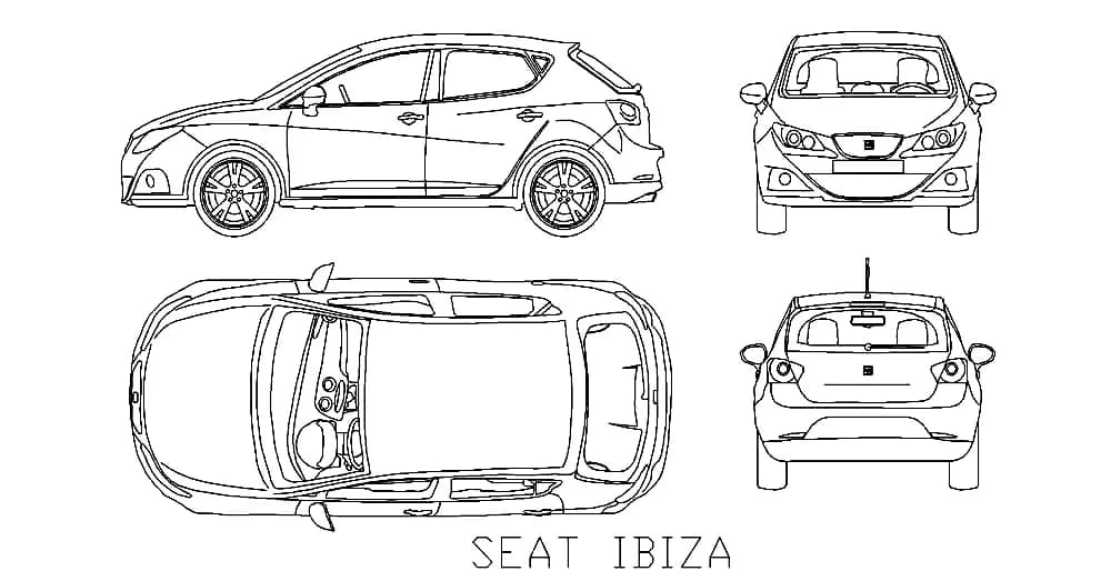 Seat Ibiza CAD Blocks – Free DWG 2D Plan and Elevation