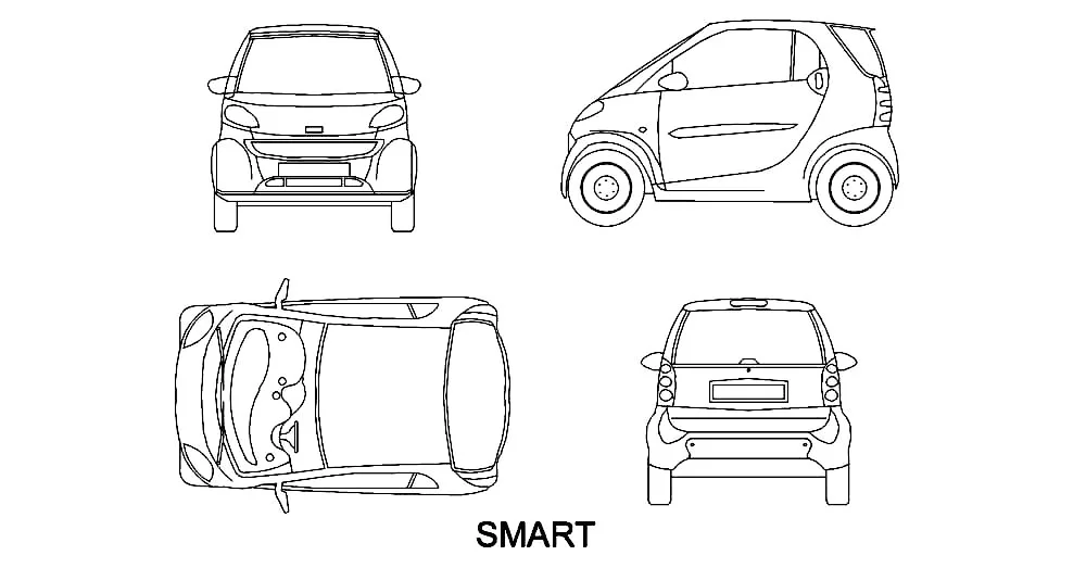 Smart Car CAD Blocks – Free DWG 2D Plan and Elevation